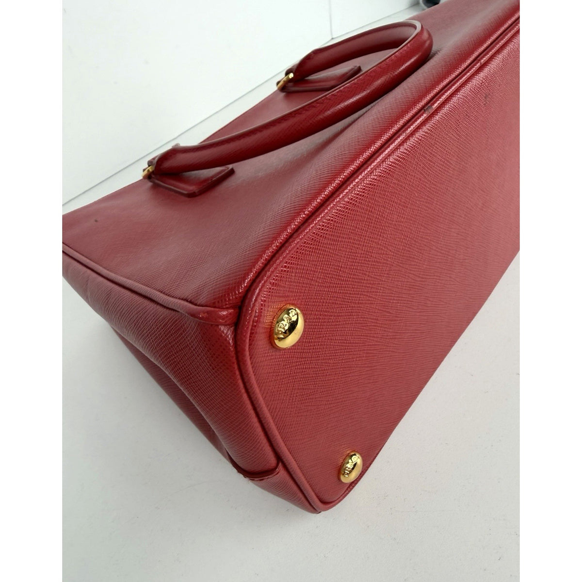 Prada Galleria Medium Top Handle Bag in Red Saffiano Leather Signature Logo S-05