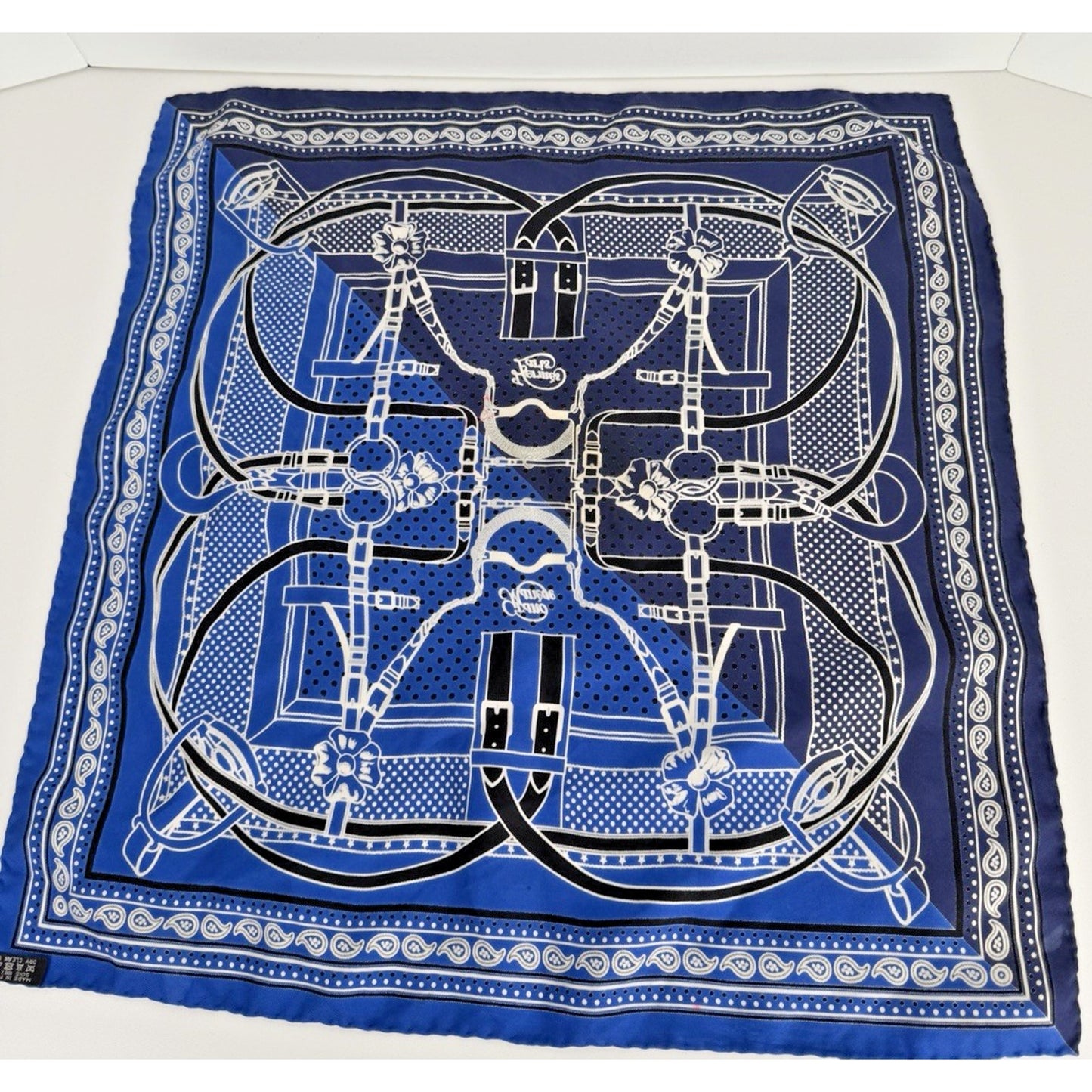 Hermes Buckle Print Bandana in Blue 100% Silk
