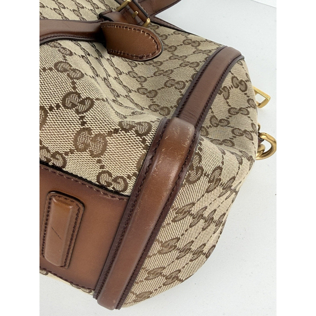 Gucci Lady Web Boston Medium Duffle Bag in Brown GG Supreme Monogram Canvas S