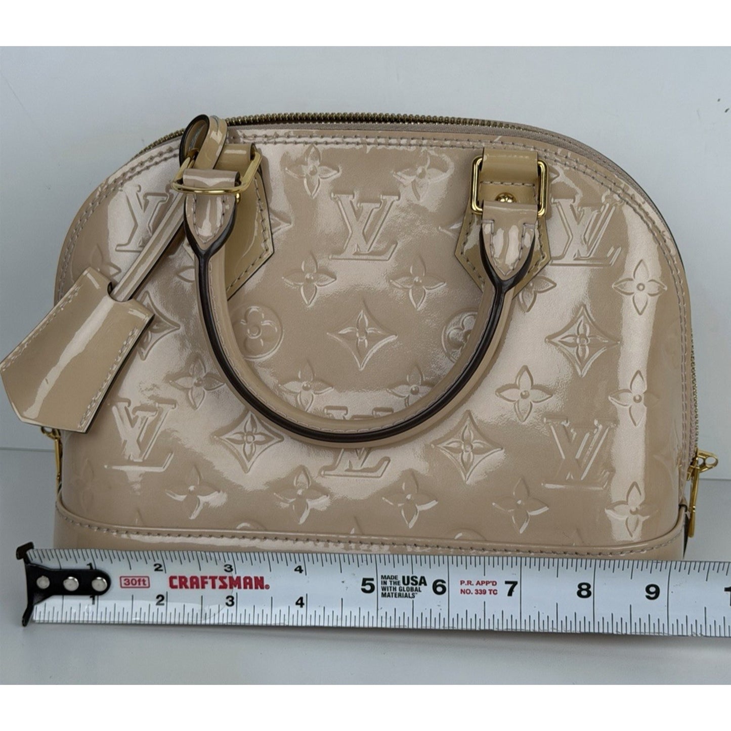 Louis Vuitton Alma Top Handle Bag BB Beige Leather Monogram Vernis 2013 S17