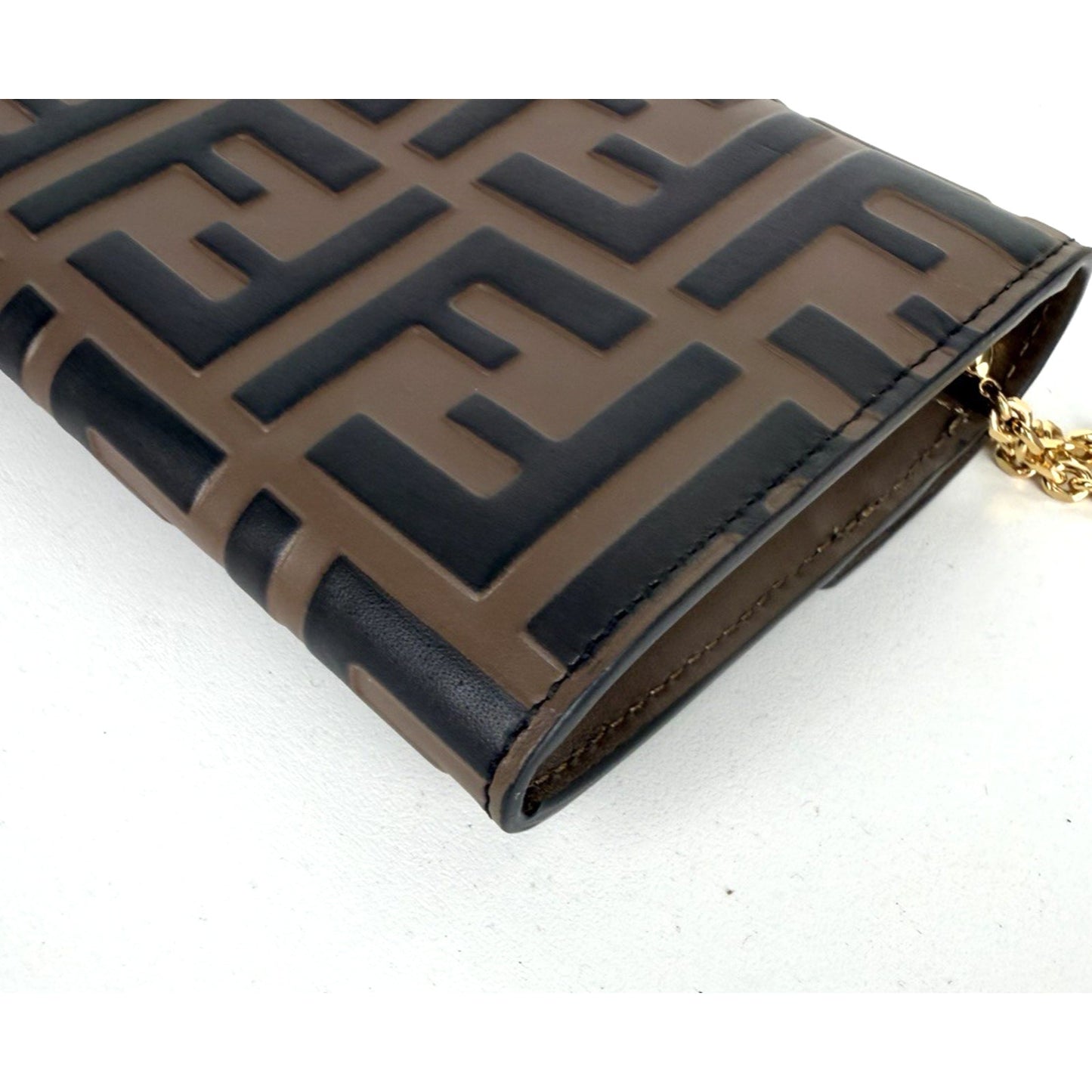 Fendi FF Diamonds Wallet on Chain Bag in Brown Leather Gold HW S08