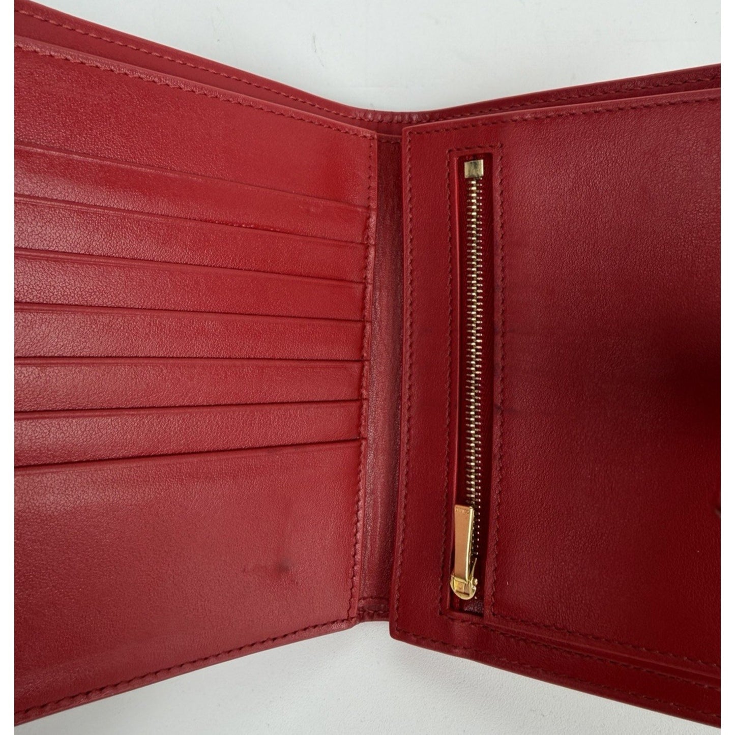 Celine Strap Wallet Medium Red Grained Calfskin Leather & Snap-Button K1