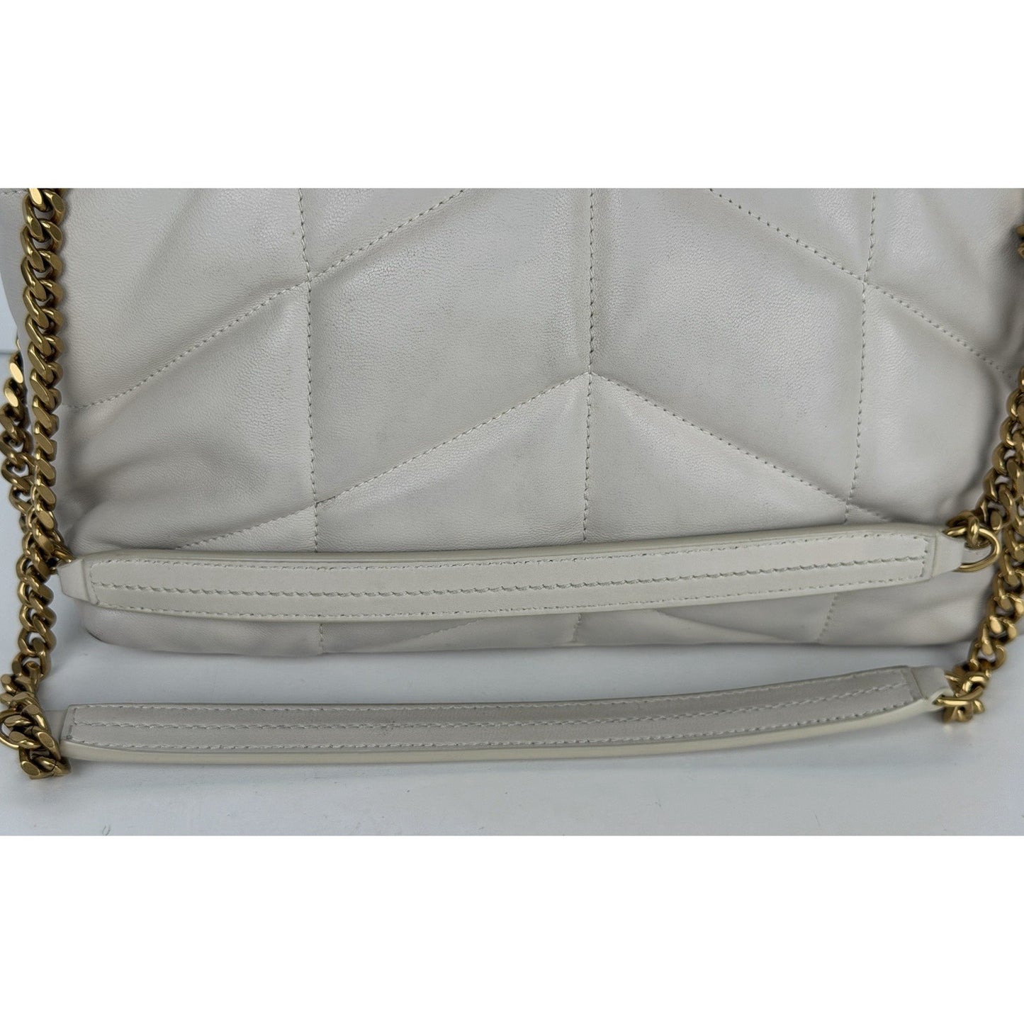 Saint Laurent Loulou Puffer Small Shoulder Bag Quilted White Chevron Leather