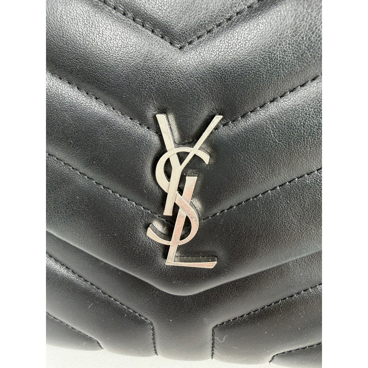 Saint Laurent Loulou Crossbody Bag Small in Black Chevron Quilted Leather S-10