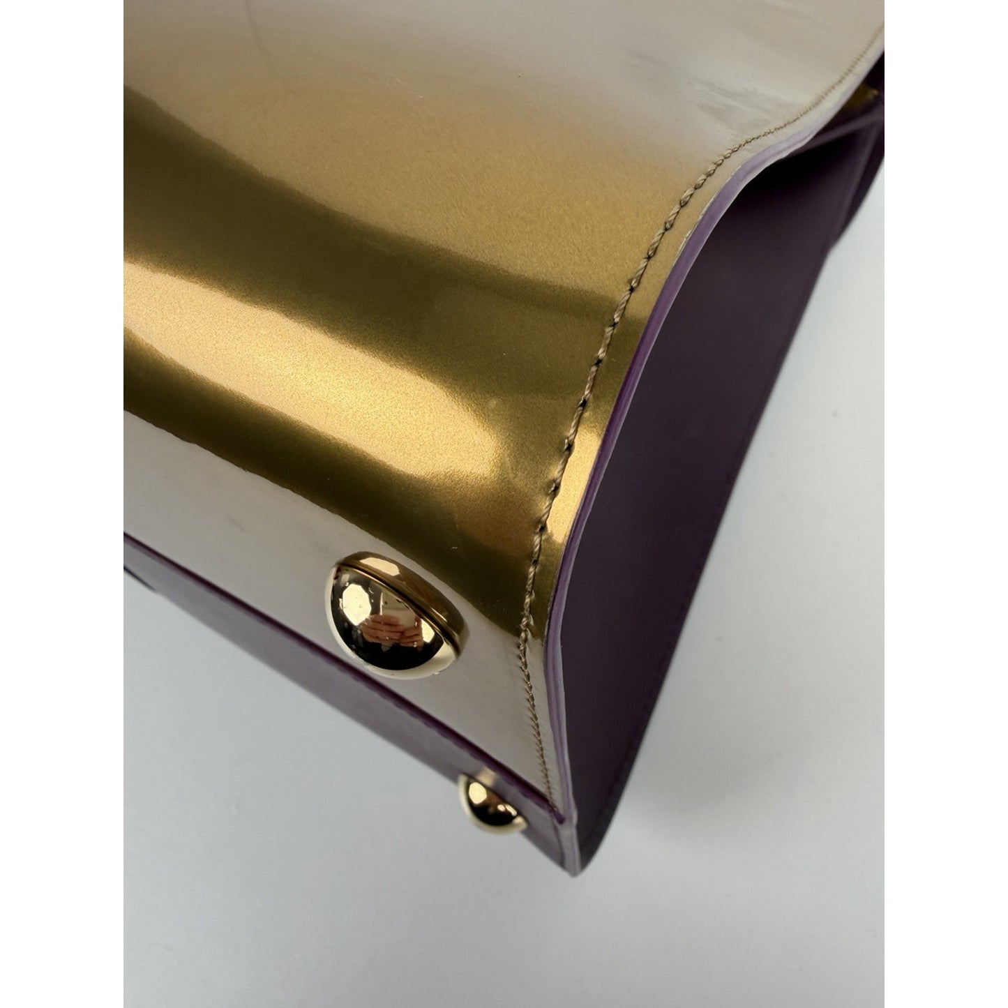 Delvaux Brillant Top Handle Bag GM in Deep Purple & Gold Leather B-6