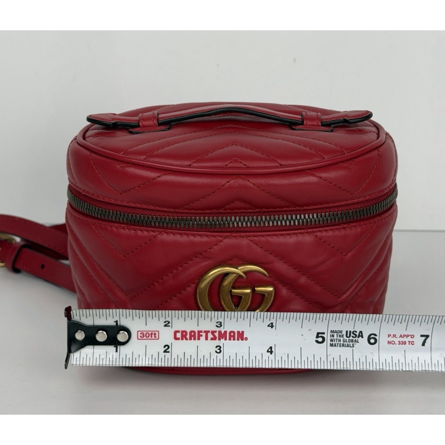 Gucci GG Marmont Mini Vanity Backpack in Red Chevron-Quilted Calfskin Leather S9