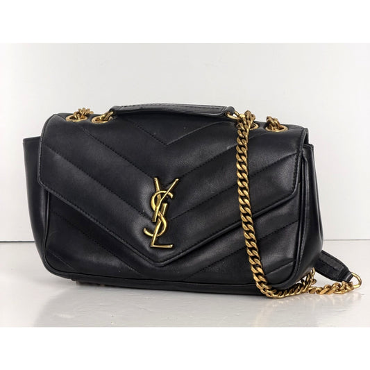 Saint Laurent Loulou Small Shoulder Bag in Black Matelasse Lambskin Leather U3