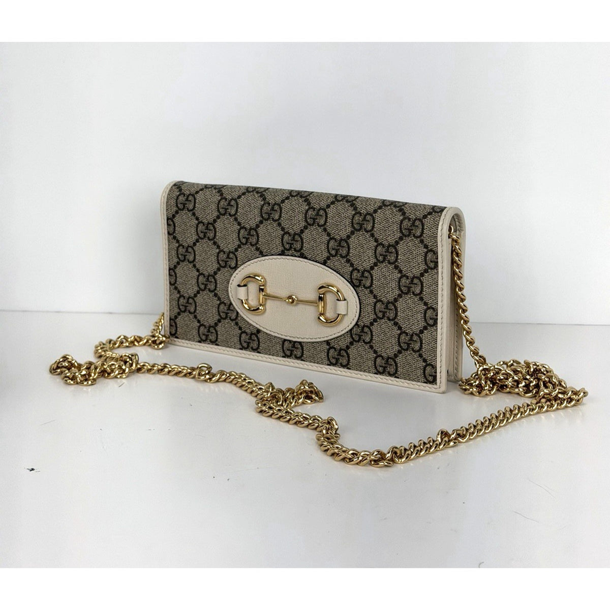 Gucci Horsebit 1955 Wallet On Chain Bag in Brown GG Supreme Monogram Canvas S-02
