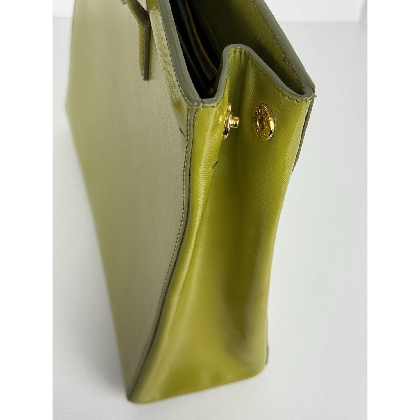 Prada Saffiano Leather Tote Bag Green with Gold Hardware D-1