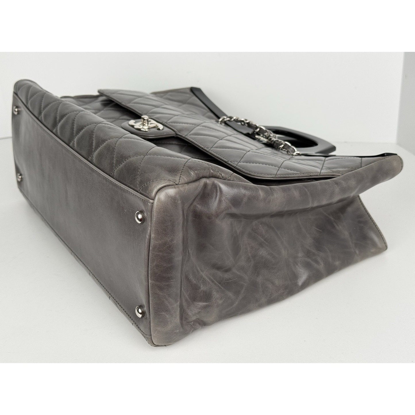 CHANEL Glazed Calfskin Quilted Large Delivery Tote Grey B-5