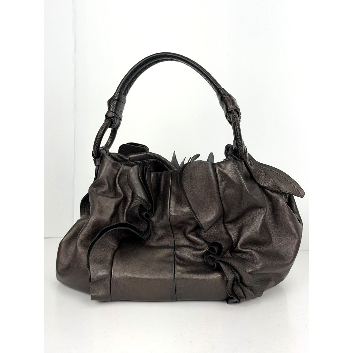 Prada Nappa PM Shoulder Bag in Brown Ruffle Leather S02