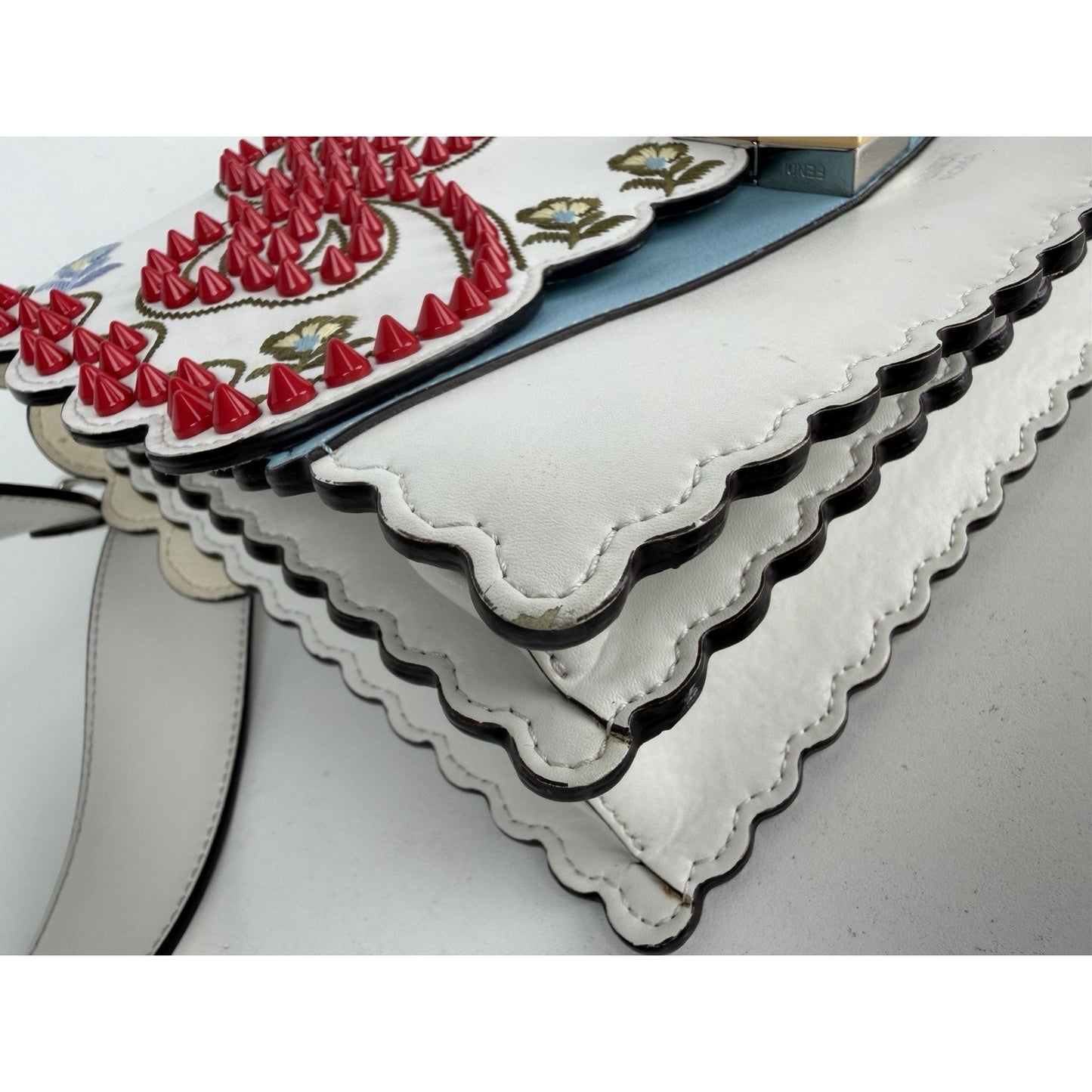 Fendi Vitello Liberty Scalloped Studded Flowers and Bows Kan I Shoulder Bag S-13