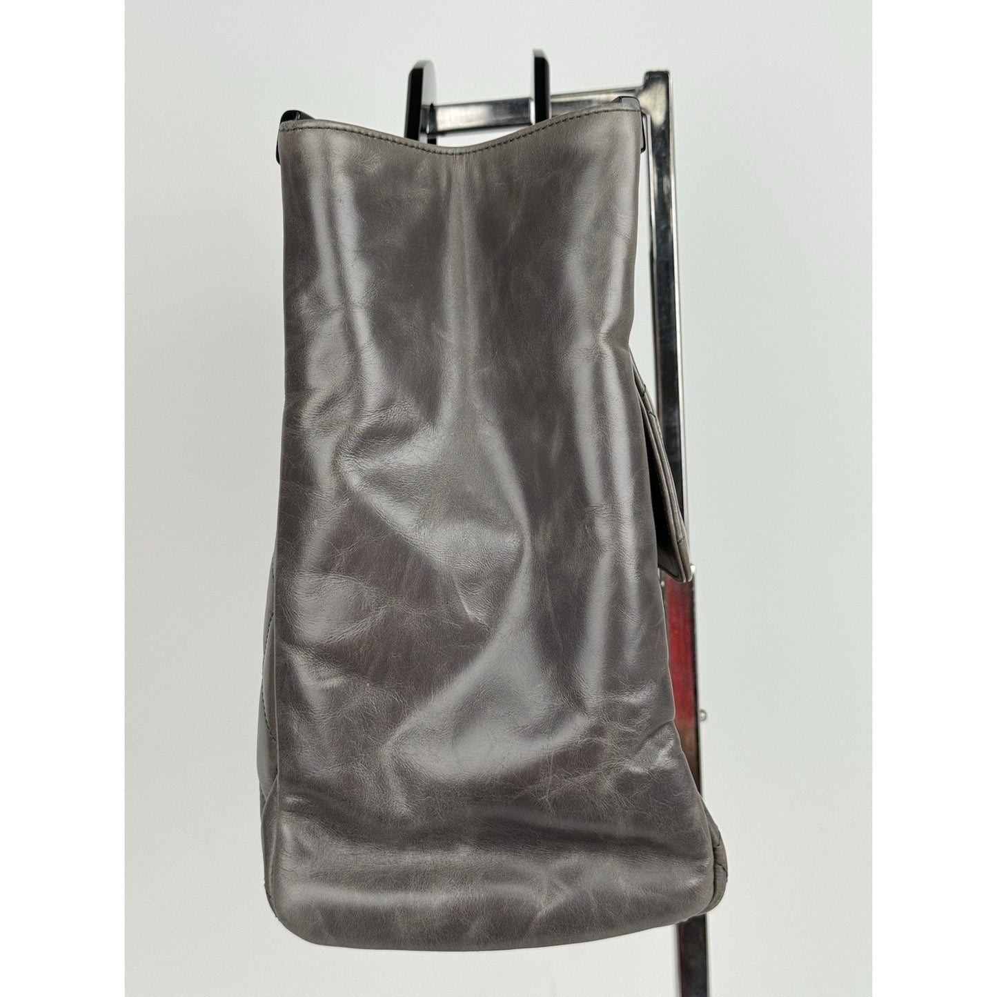 CHANEL Glazed Calfskin Quilted Large Delivery Tote Grey B-5