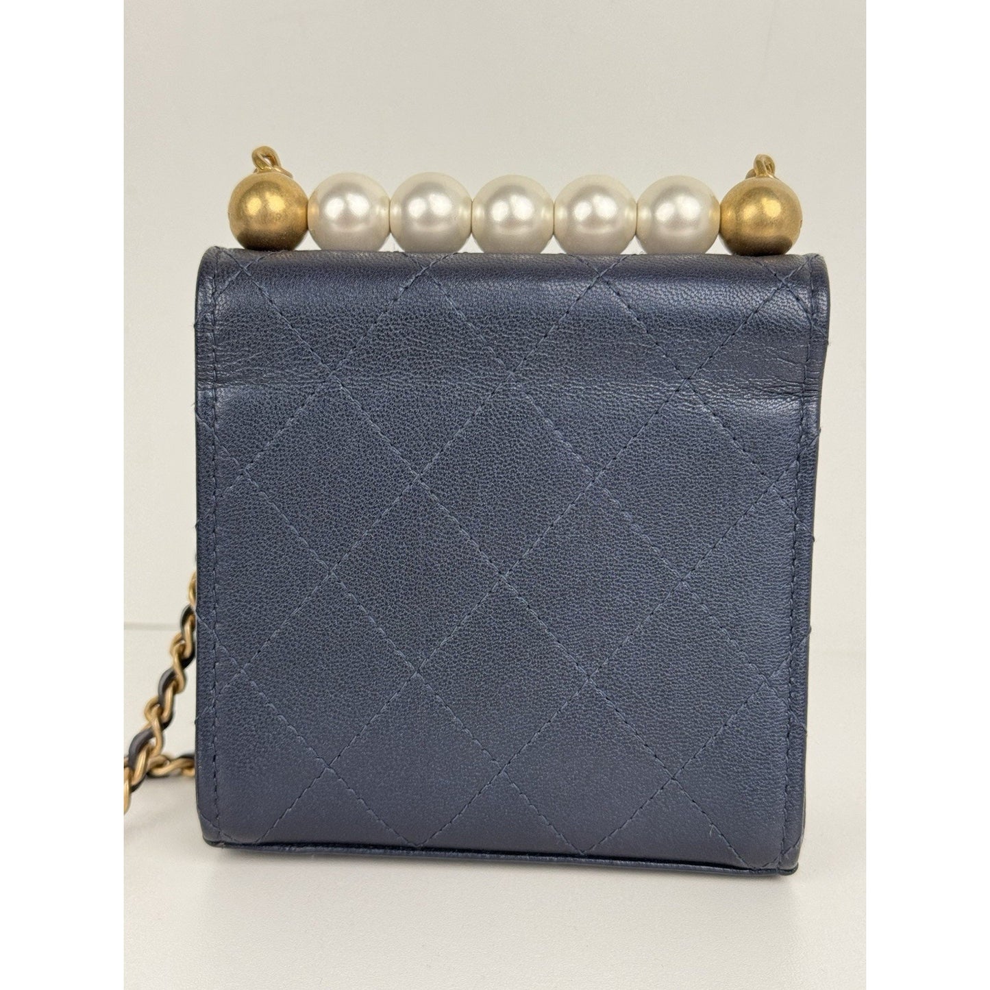 Chanel Mini Flap Navy Blue Metallic Lambskin with Pearl Hardware (2019) D-6