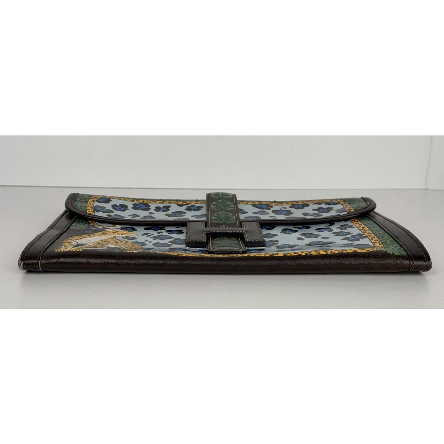 Hermes Vintage Handbag Leather Clutch with Leopard Print Design 1978 B1
