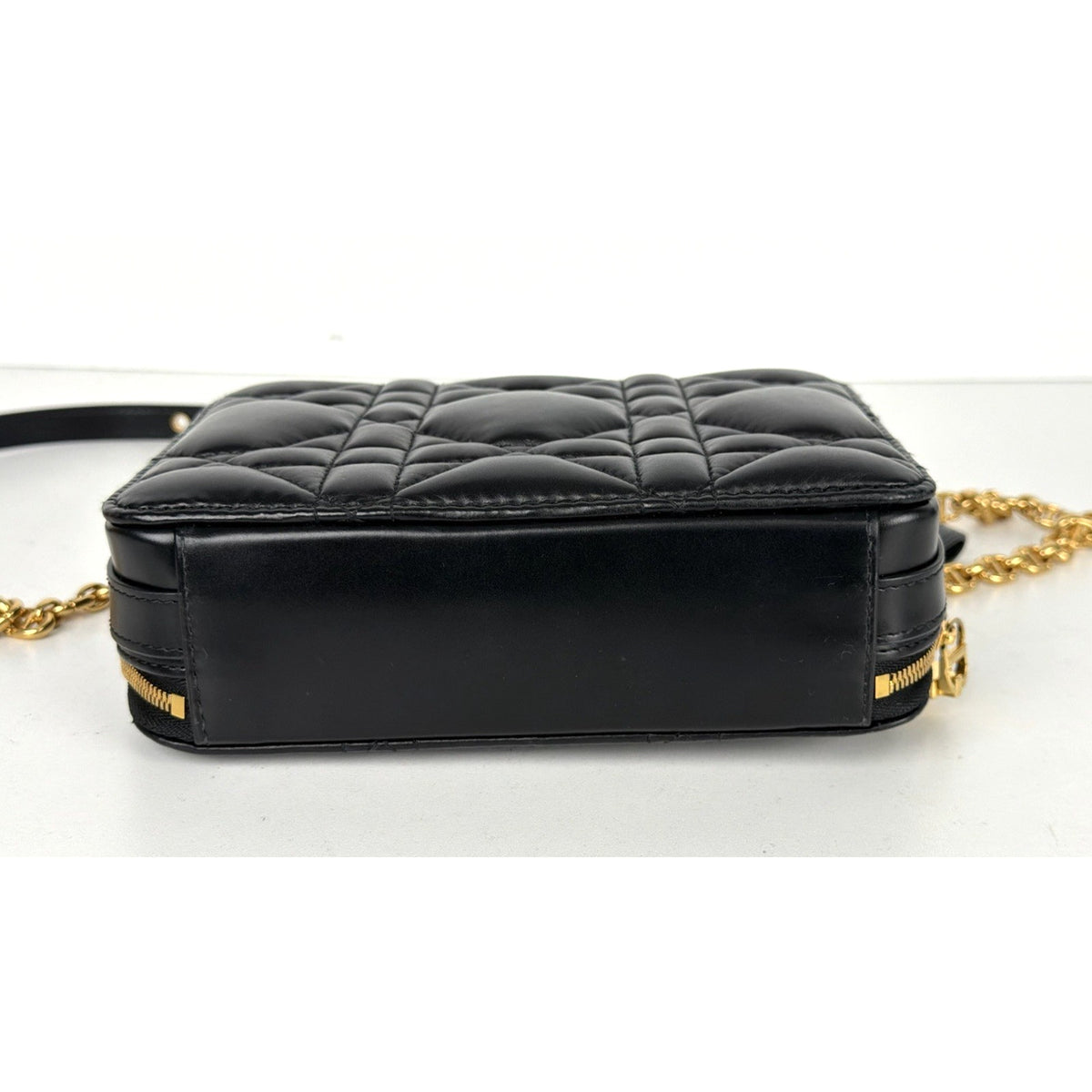 Christian Dior Caro Box Shoulder Bag in Black Quilted Macrocannage Leather E2