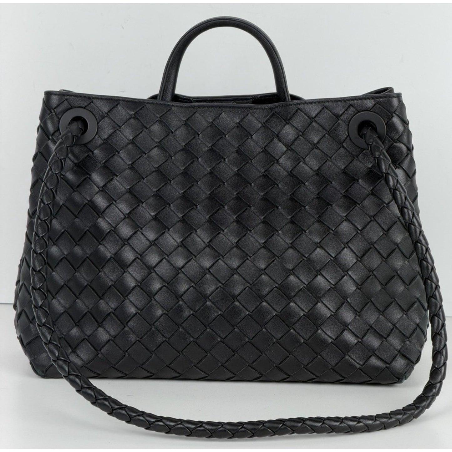 Bottega Veneta Andiamo Tote Small Bag in Black Intrecciato Leather D-4