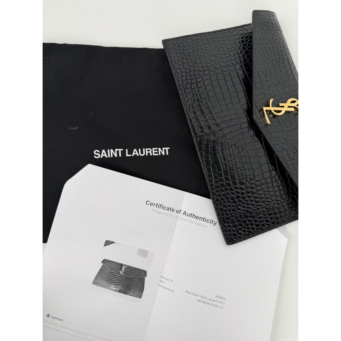Saint Laurent Uptown Envelope Pouch Bag in Black Croc-Embossed Leather S15