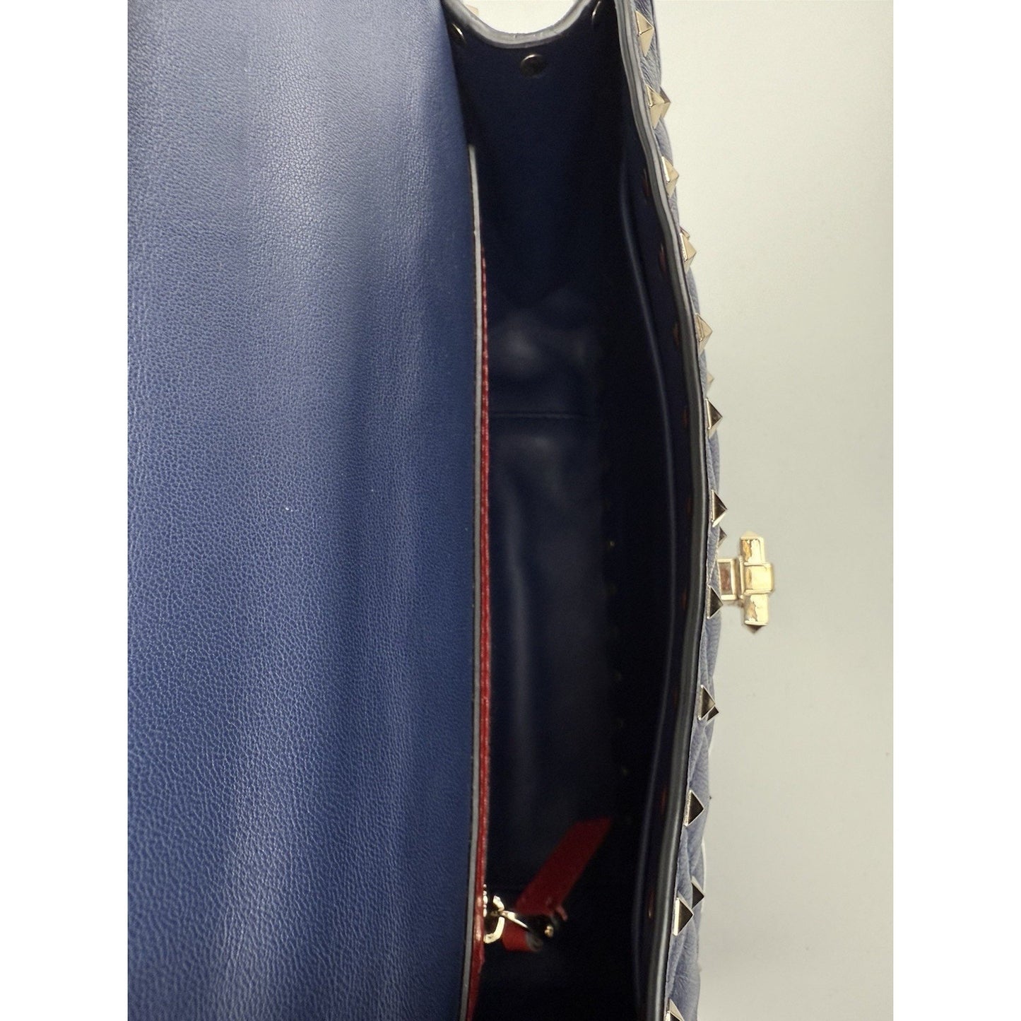 Valentino Garavani Nappa VLTN Print Medium Rockstud Spike Shoulder Bag Navy Blue