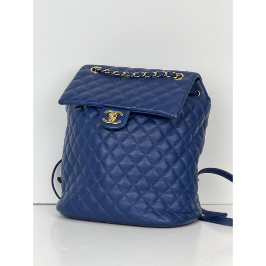Chanel Urban Spirit Small Backpack in Blue Quilted Leather Gold HW 2018 YC3