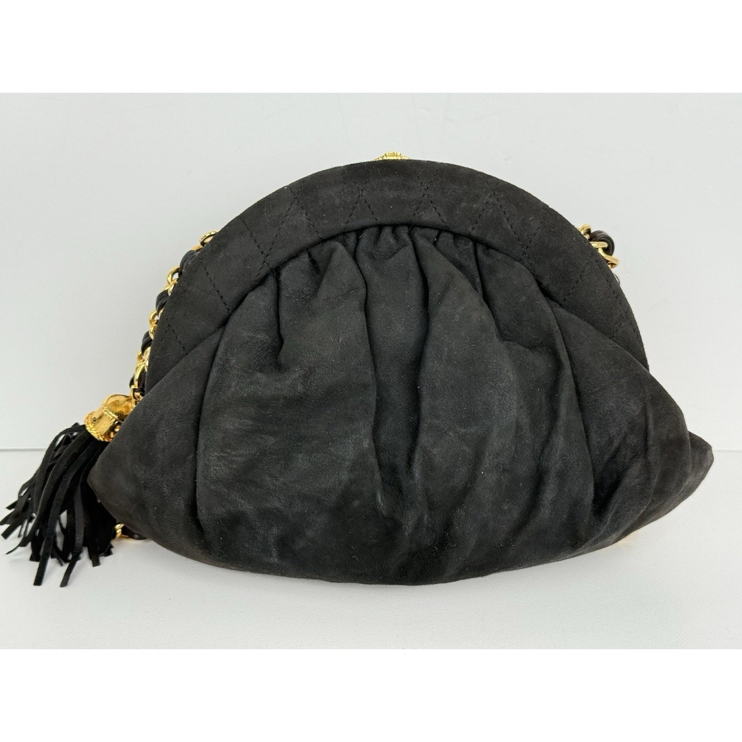 Chanel CC Matelassé Fringe Chain Shoulder Vintage Bag Black with Gold Hardware