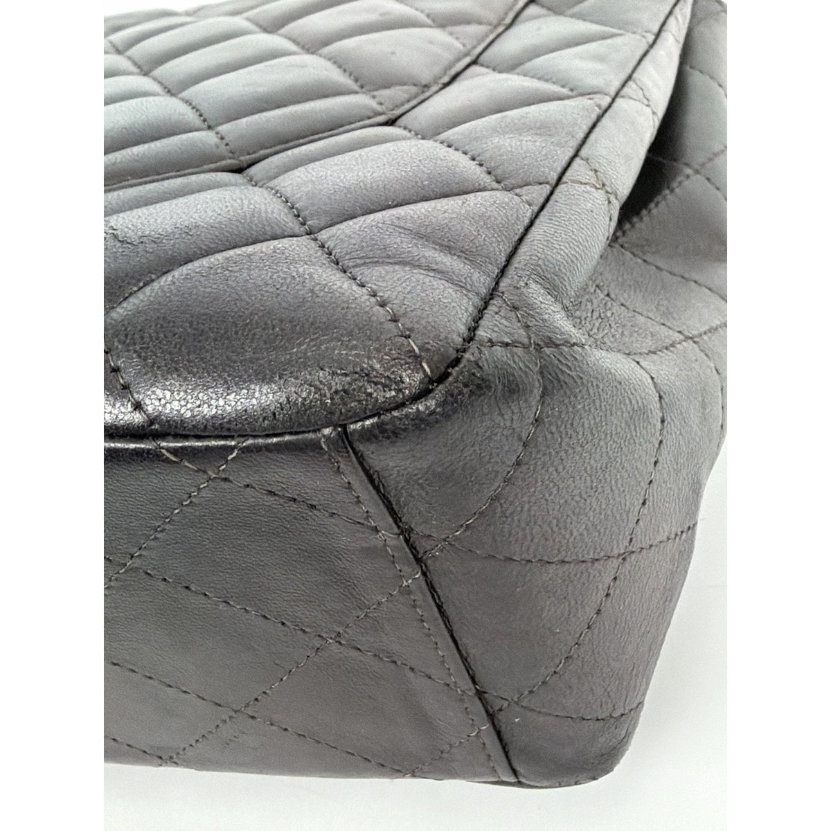 Chanel Classic Flap Bag Maxi in Metallic Dark Grey Quilted Leather 2009-2010 F-3