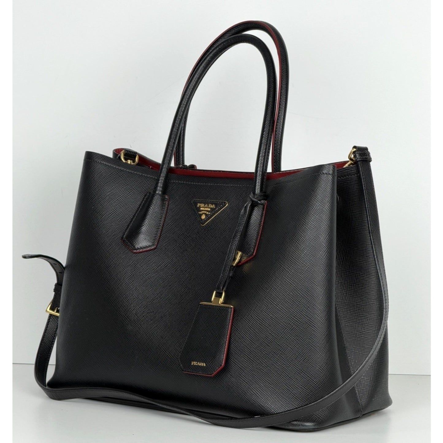 Prada Double Handle Signature Saffiano Leather Bag Large Tote in Black S07