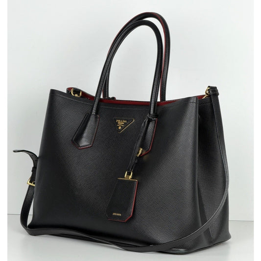 Prada Double Handle Signature Saffiano Leather Bag Large Tote in Black S07
