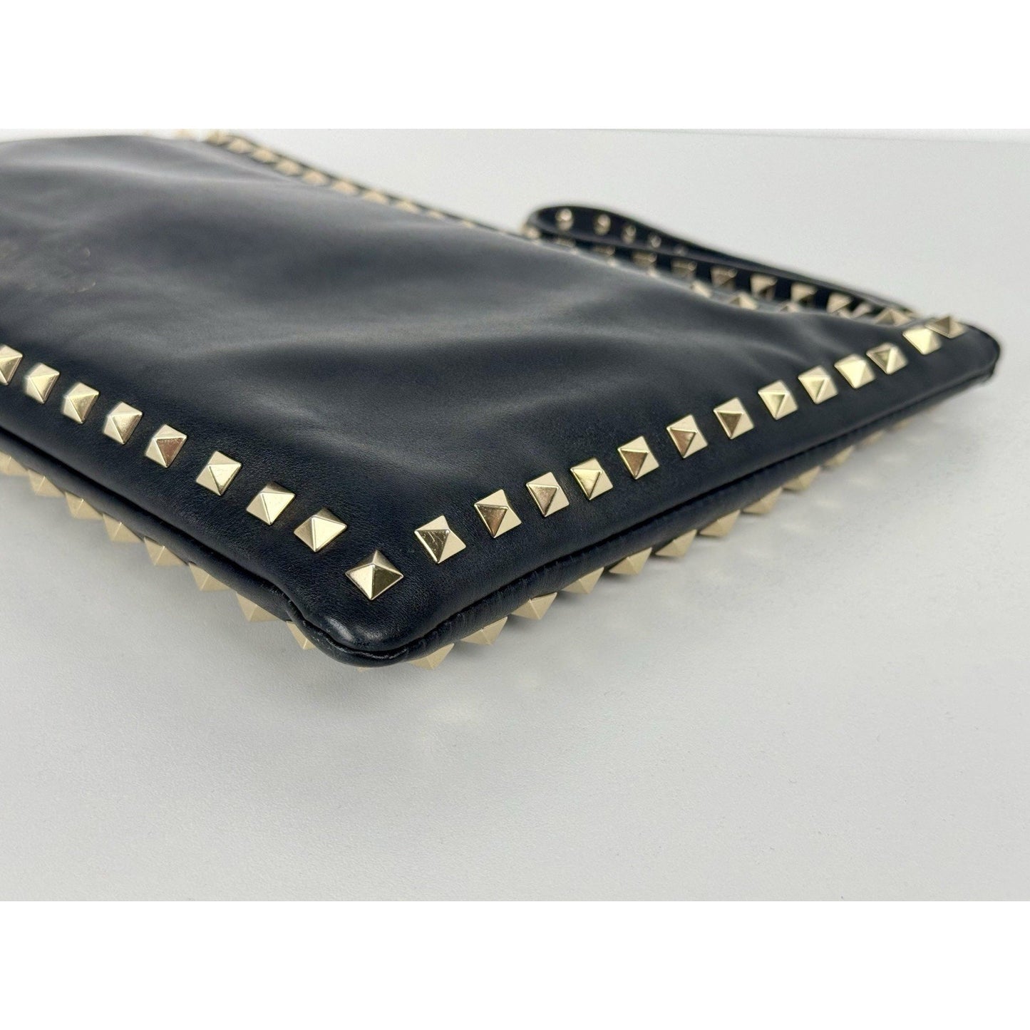 Valentino Rockstud Black Leather Pouch with Golden Hardware B-1