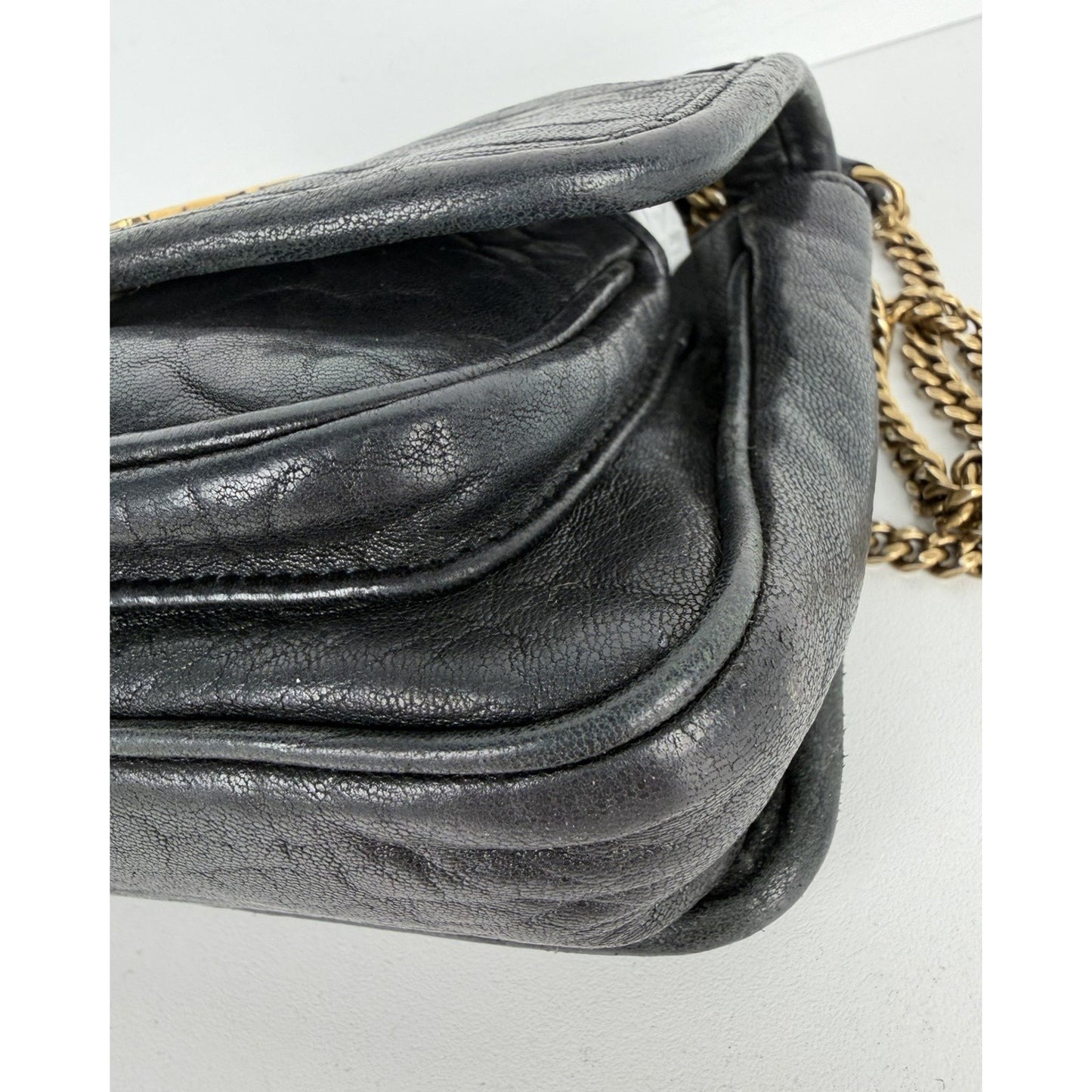 Saint Laurent Niki Mini Shoulder Bag in Black Crinkled Vintage Leather B-6