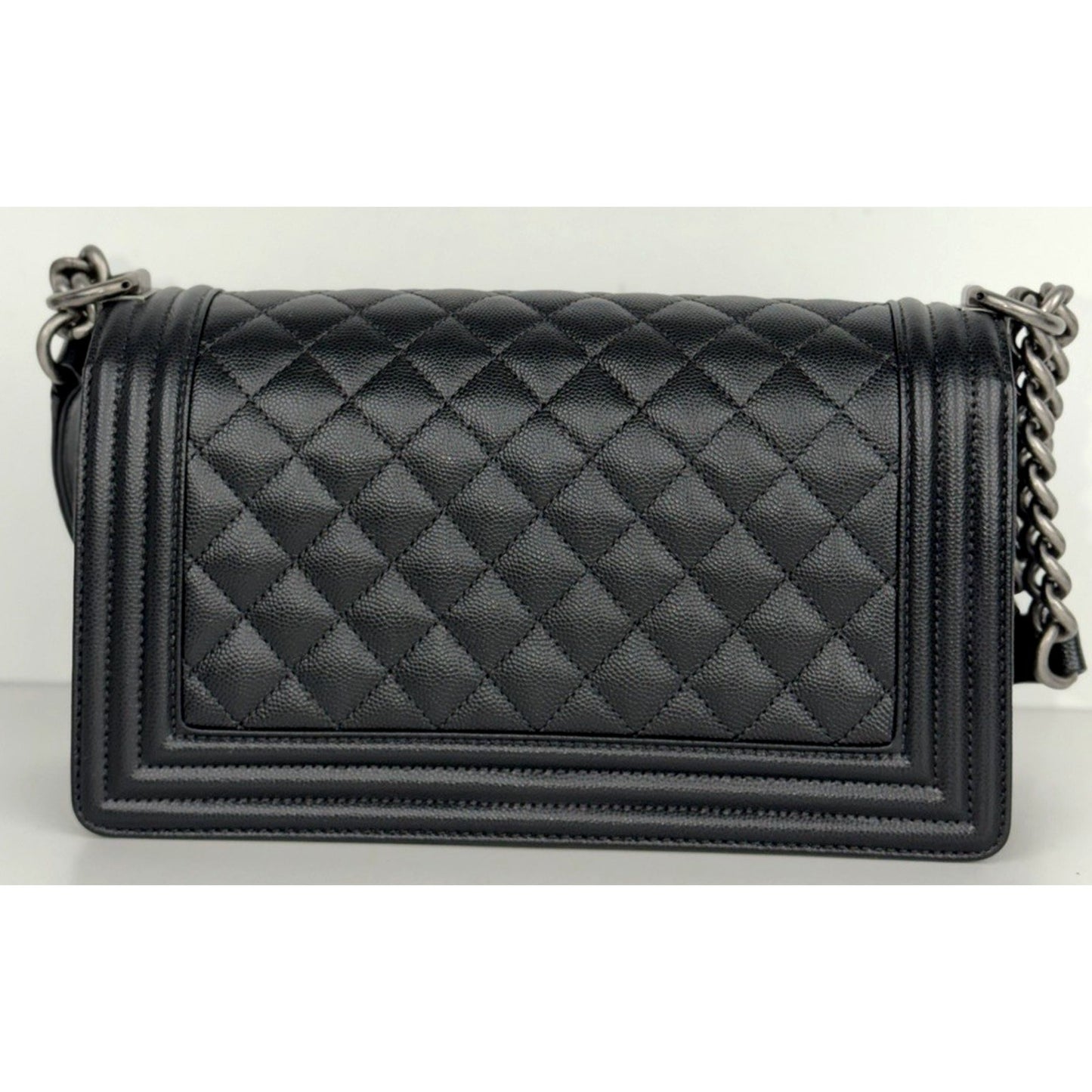 Chanel Boy Flap Bag Old Medium in Black Caviar Leather Gunmetal Hardware NFC C6