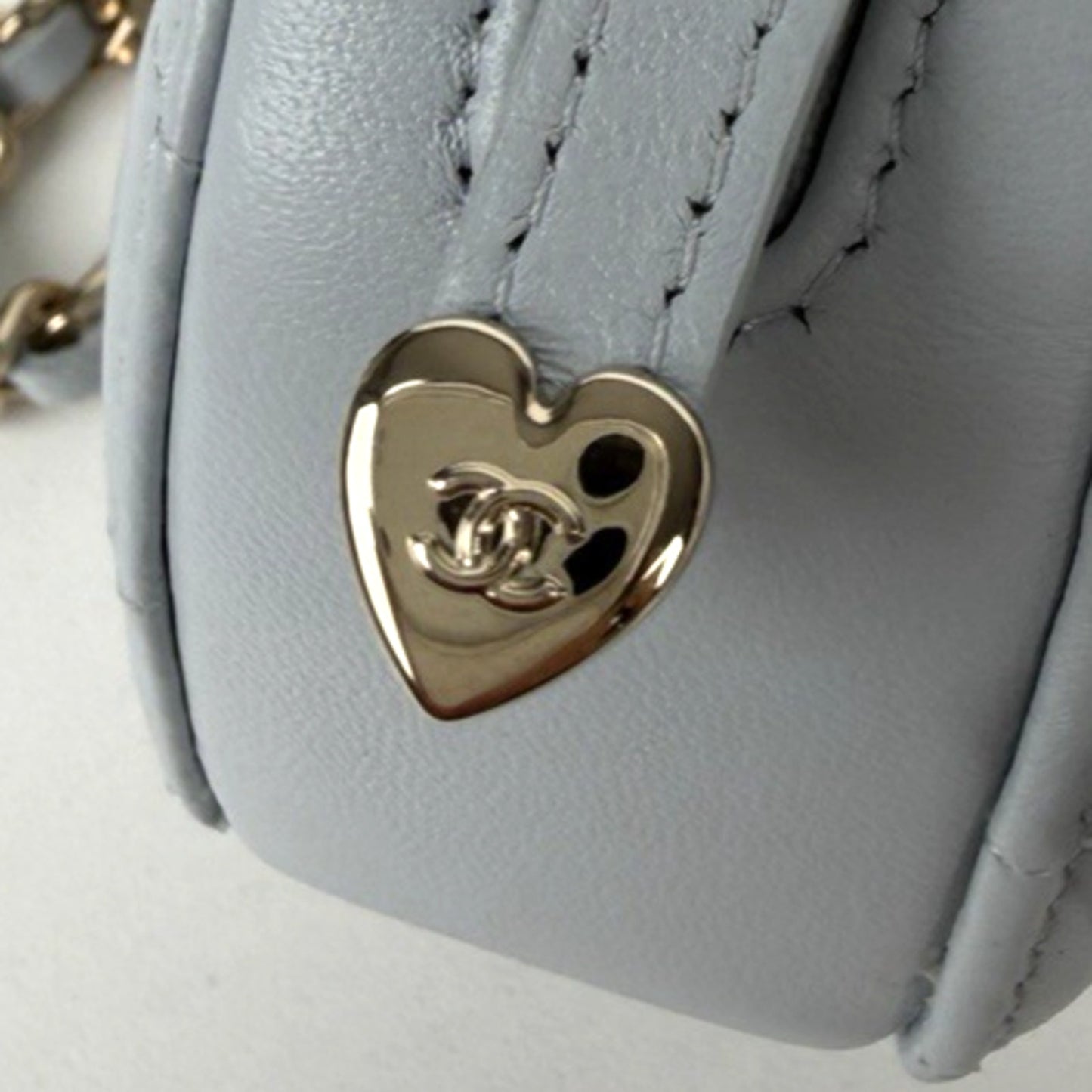 Chanel CC In Love Heart Mini Bag Charm in Light Blue Quilted Lambskin U-3