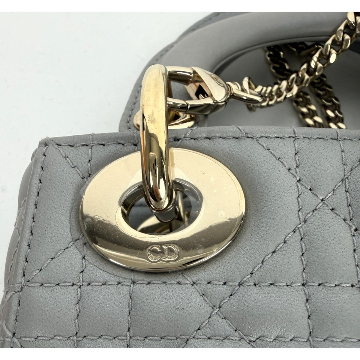 Christian Dior Mini Top Handle Bag in Gray Quilted Lambskin Leather 2020 U2