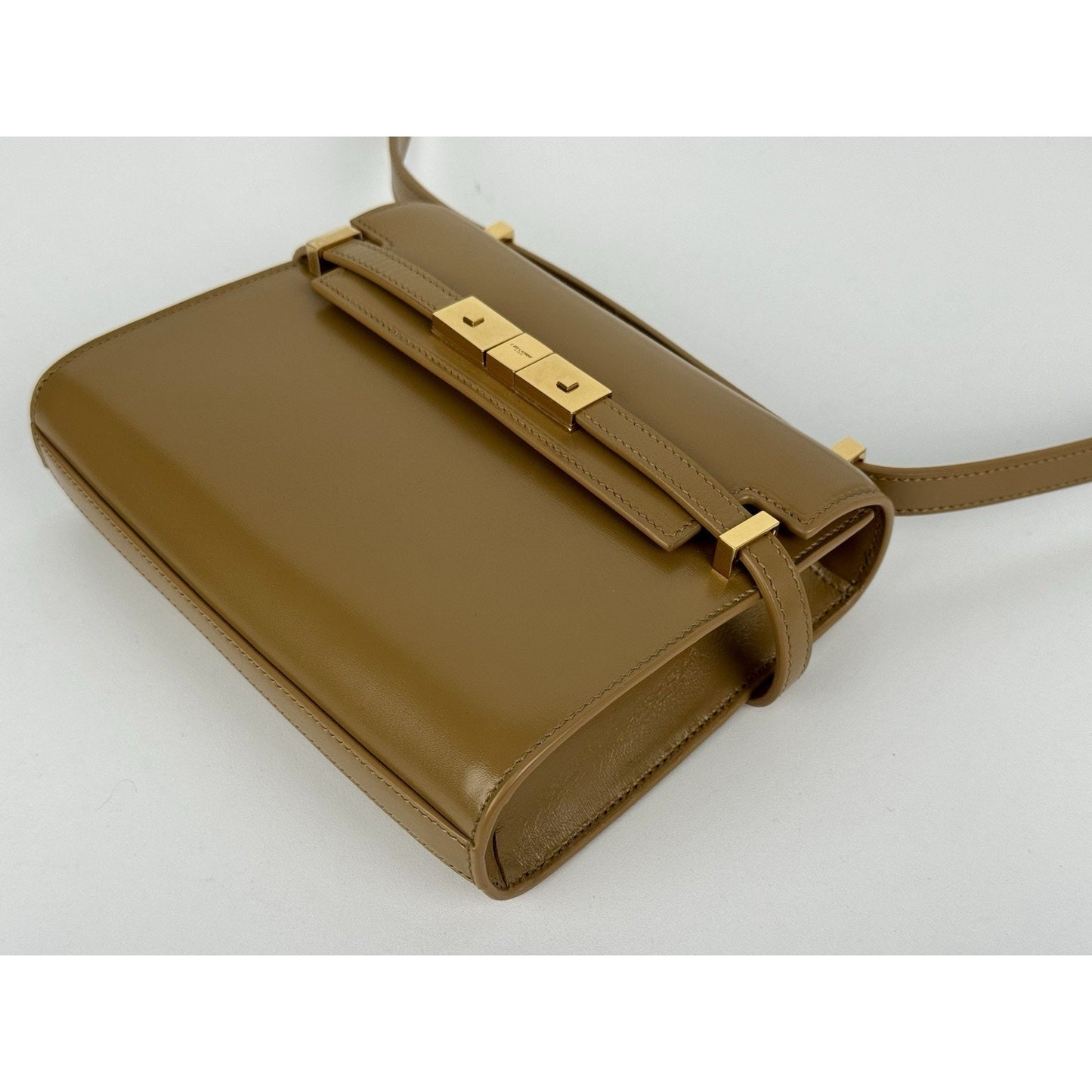 Saint Laurent Smooth Calfskin Mini Manhattan Shoulder Bag in Brown