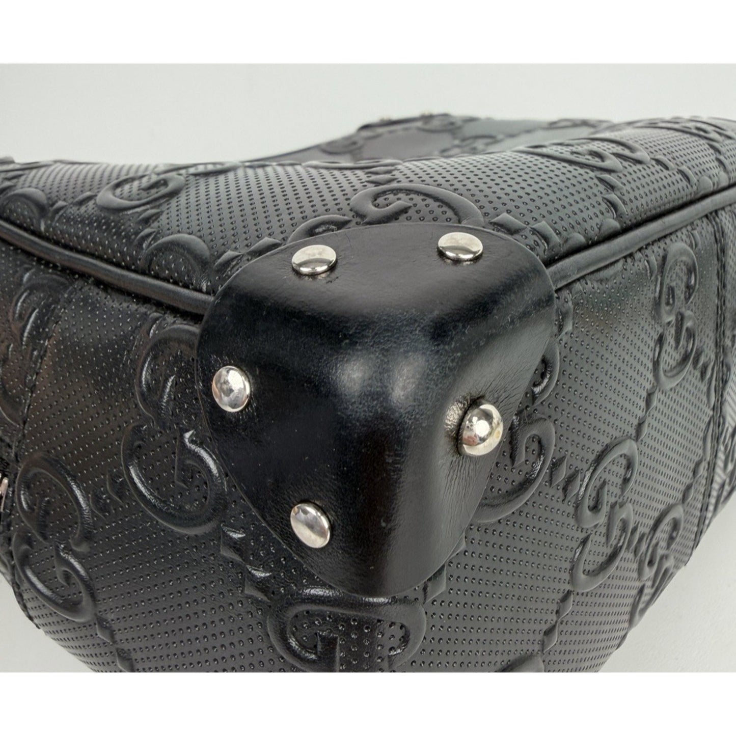 Gucci GG Embossed Leather Shoulder Bag Small in Black Perforated Leather S19