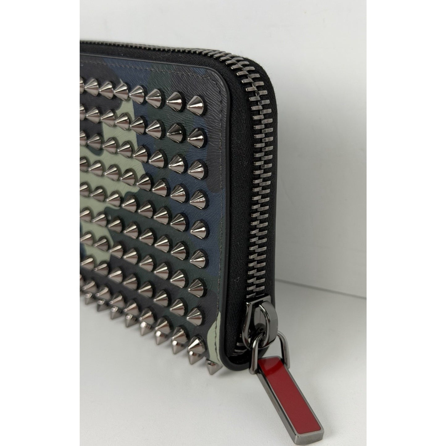 Christian Louboutin Panettone Wallet Navy Blue Camouflage Leather&Spiked Studs S