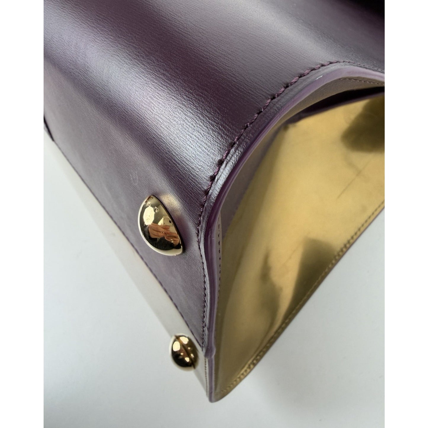 Delvaux Brillant Top Handle Bag GM in Deep Purple & Gold Leather B-6