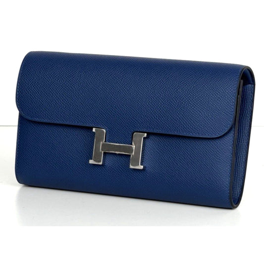 Hermes Constance To Go Long Wallet Bag in Blue Epsom Leather Silver-Tone HW D-6