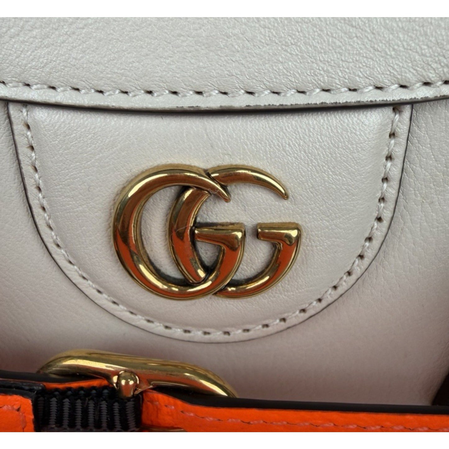Gucci Diana Small Tote Bag in Beige with Orange Fluo Leather Bamboo Handles B5