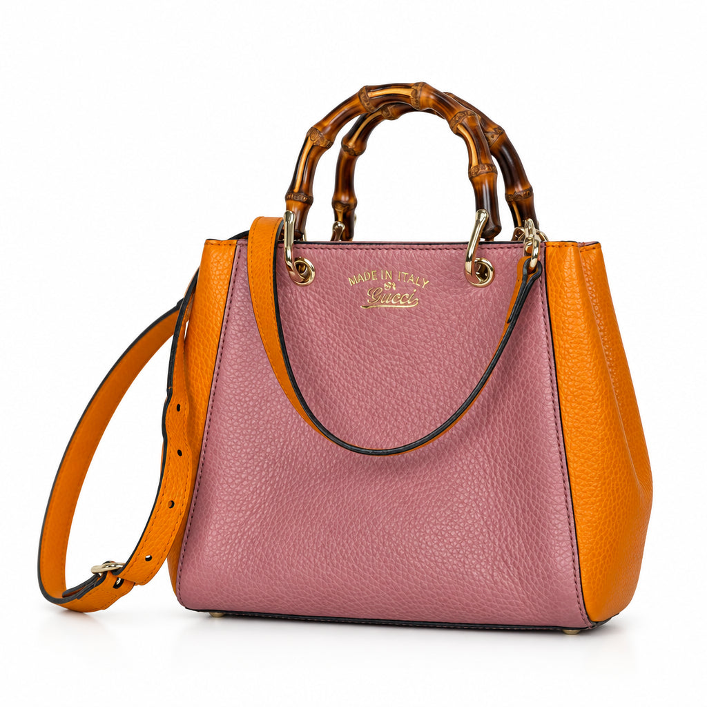 Gucci Bamboo Mini Shopper in Pink and Orange Leather 368823
