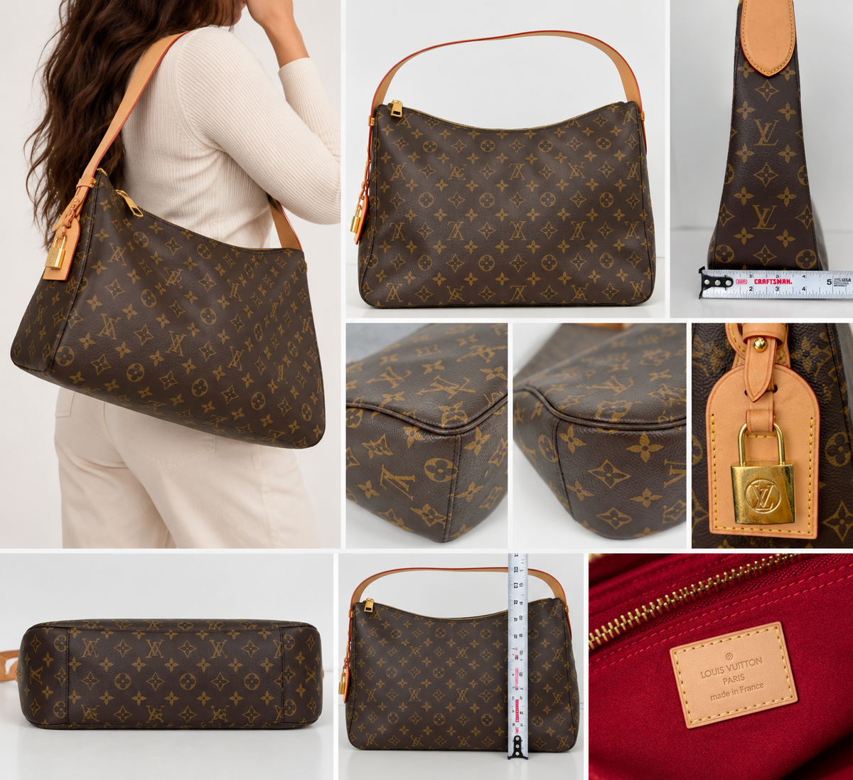 AI-generated model styling illustration and collage; actual item condition shown in original photographs