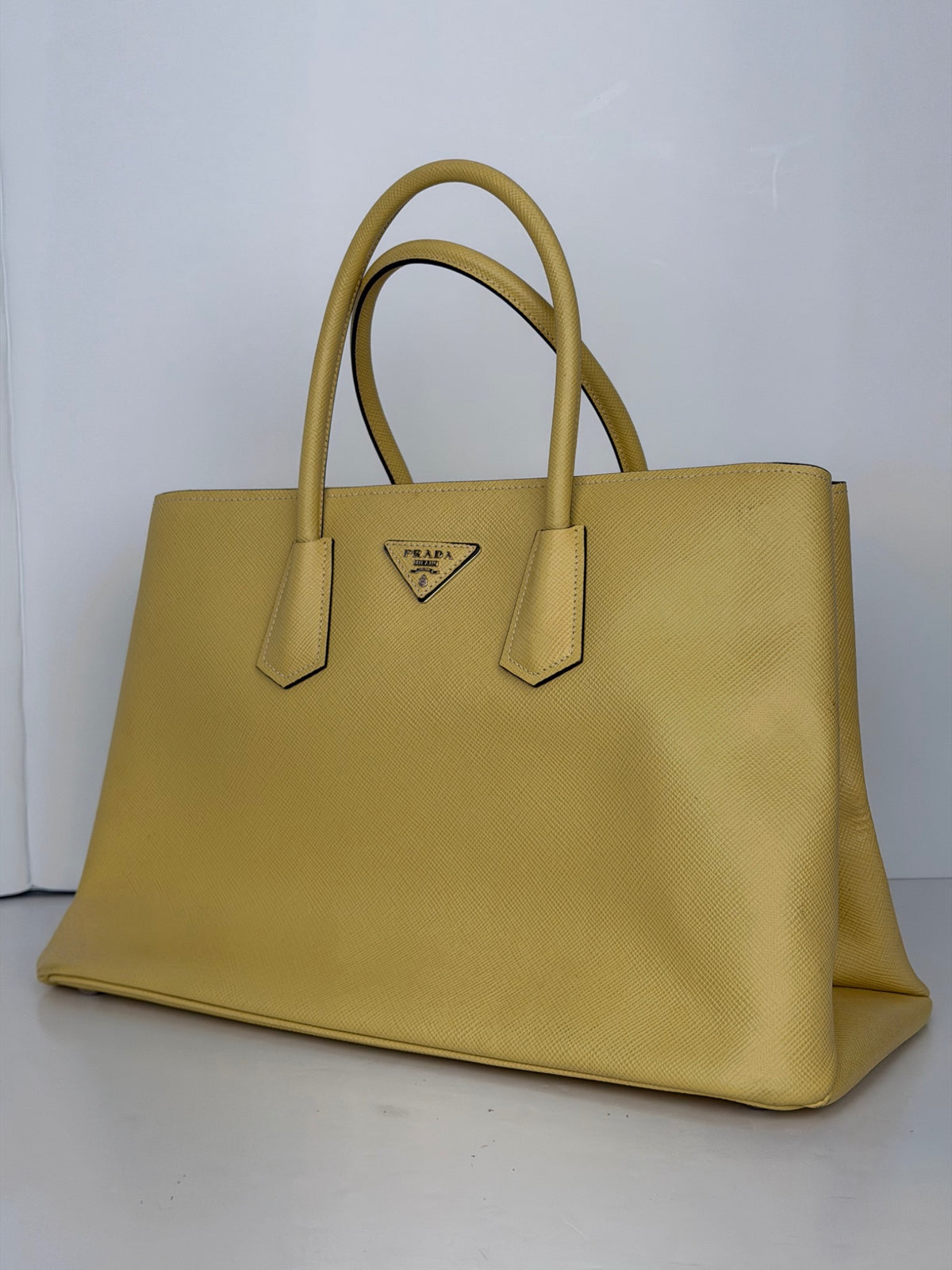 Prada BN2748 Saffiano Cuir Large Double Tote in yellow