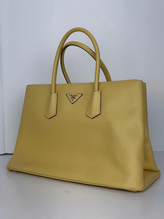 Prada BN2748 Saffiano Cuir Large Double Tote in yellow