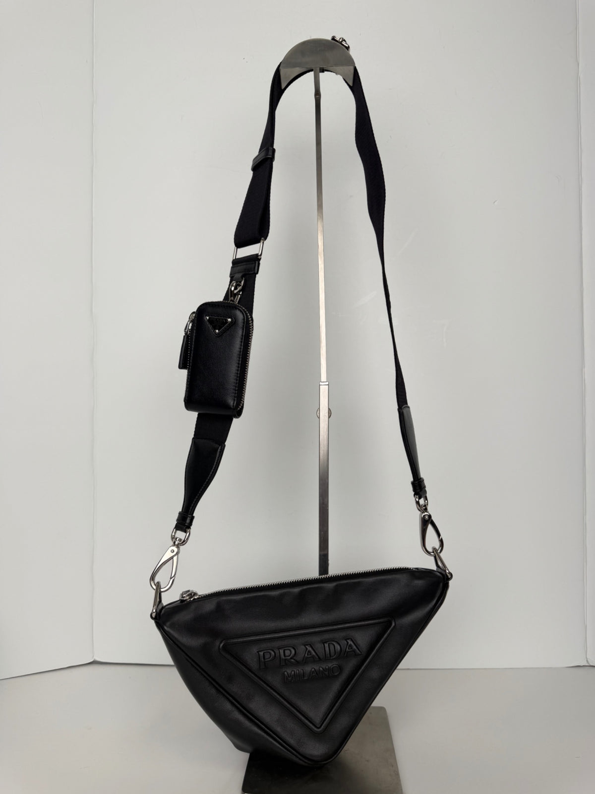 Prada Grace Lux leather triangle crossbody bag 1BH190 in black