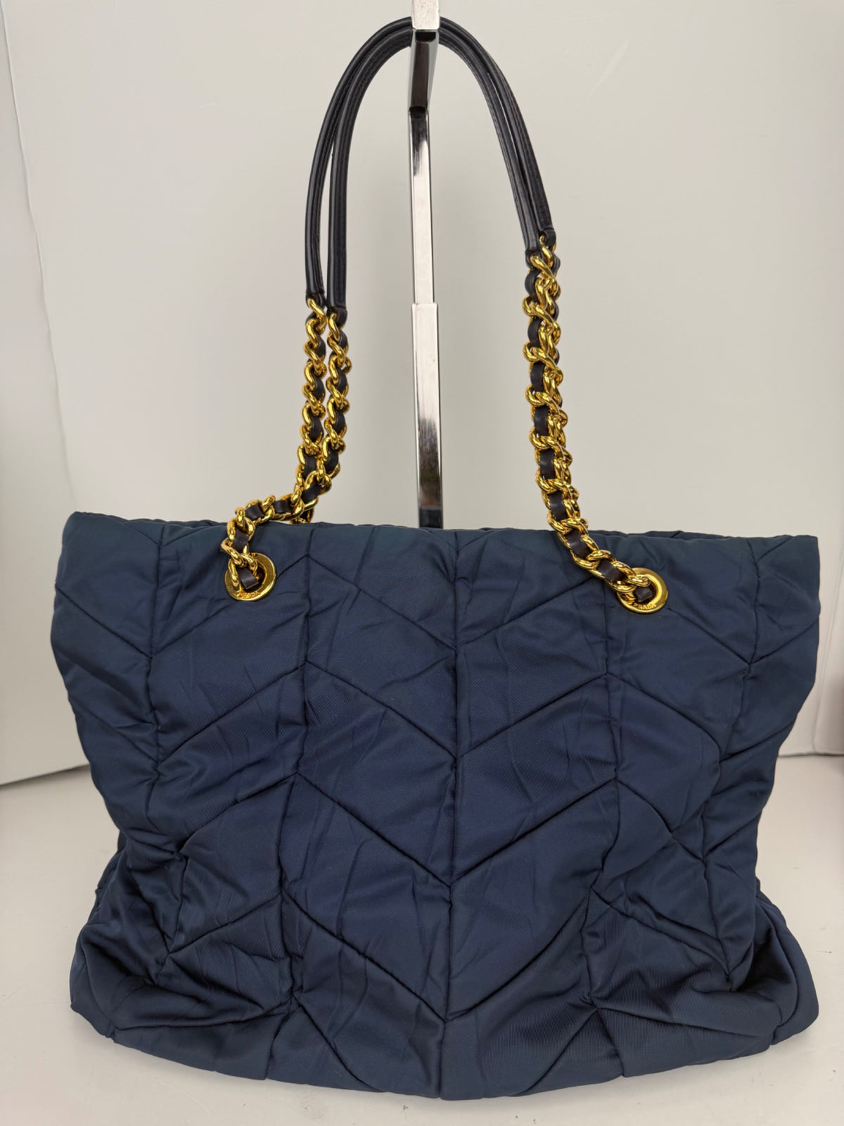 Prada Tessuto Impunturato quilted nylon chain tote in navy