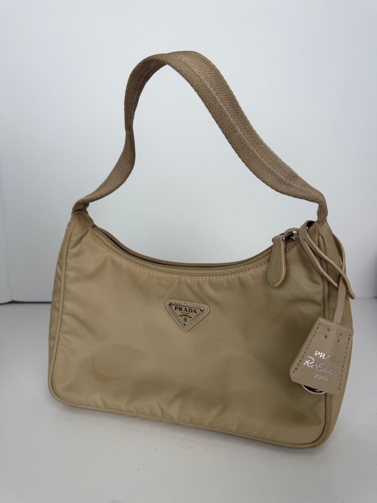 Prada Tessuto Nylon Mini Re-Edition 2000 Bag in Cammeo Beige