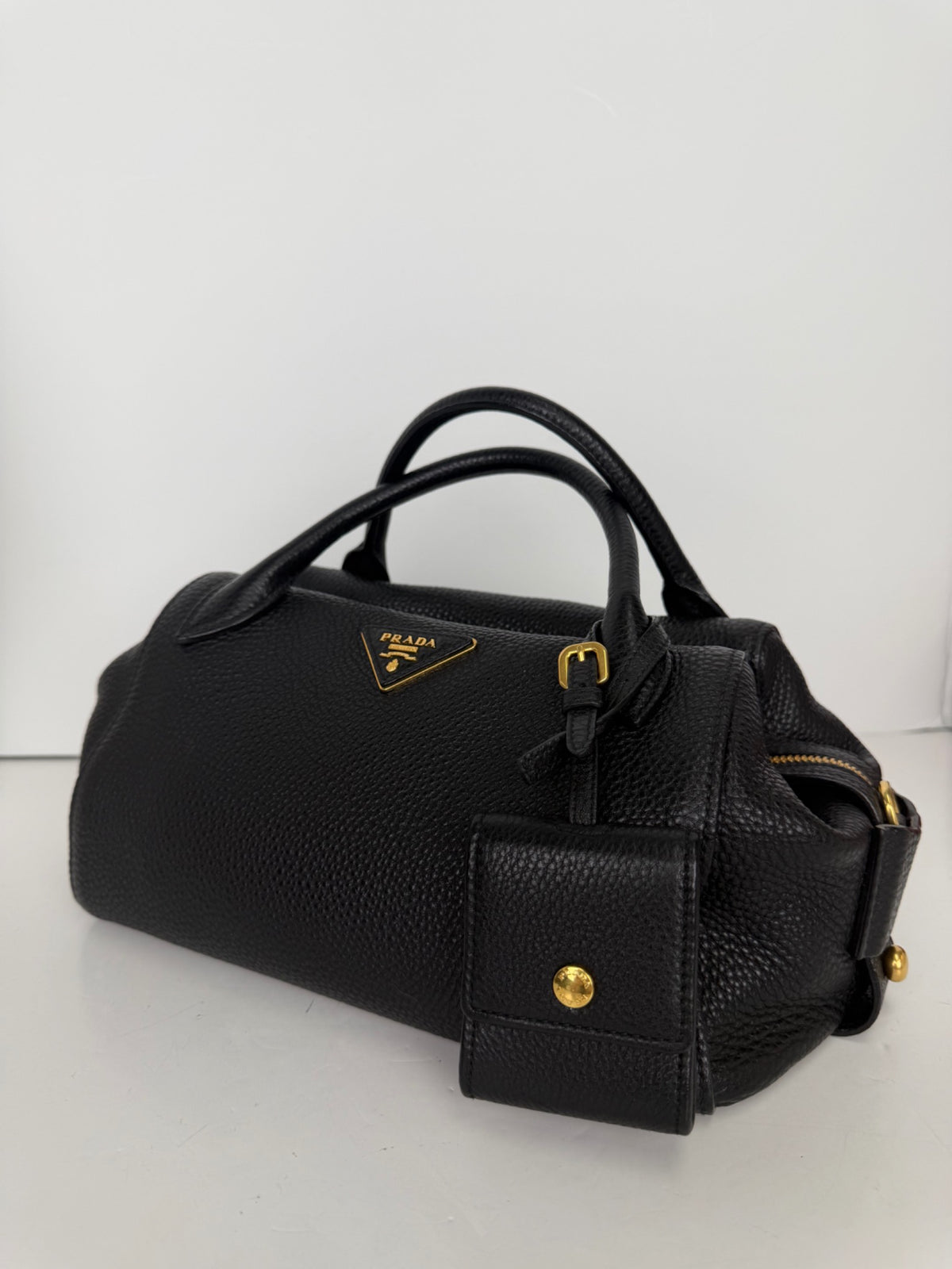Prada Vitello Daino Bauletto top handle bag in black