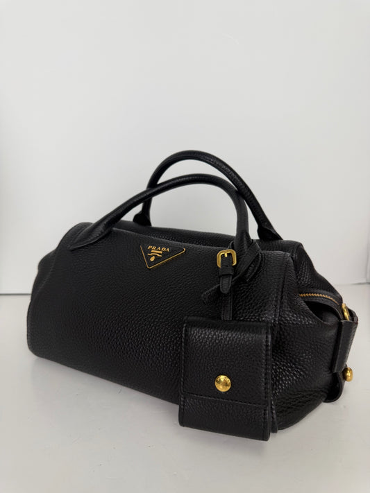 Prada Vitello Daino Bauletto top handle bag in black