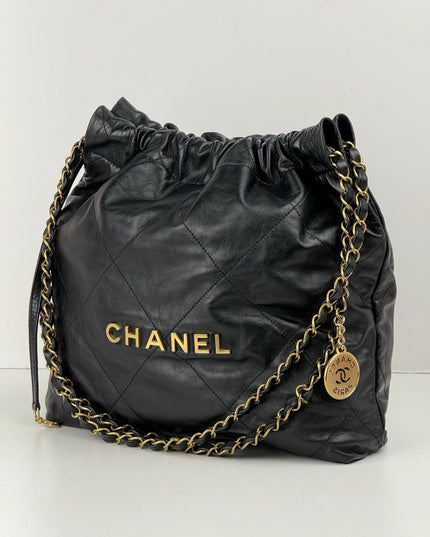 Chanel 22 Chain Hobo Quilted Calfskin Black Leather Shoulder Bag