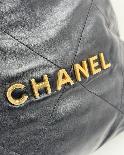 Chanel 22 Chain Hobo Quilted Calfskin Black Leather Shoulder Bag